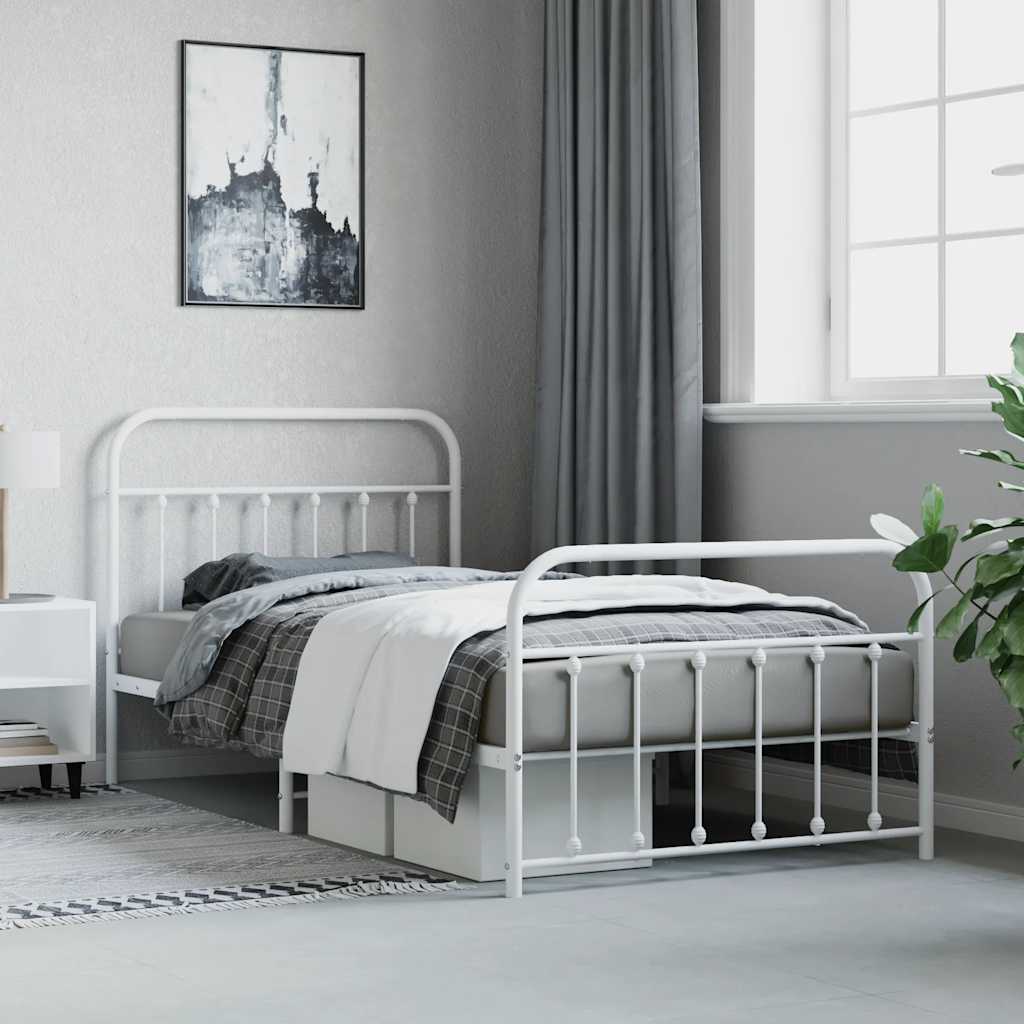 vidaXL Metal Bed Frame without Mattress with Footboard White 107x203cm 4