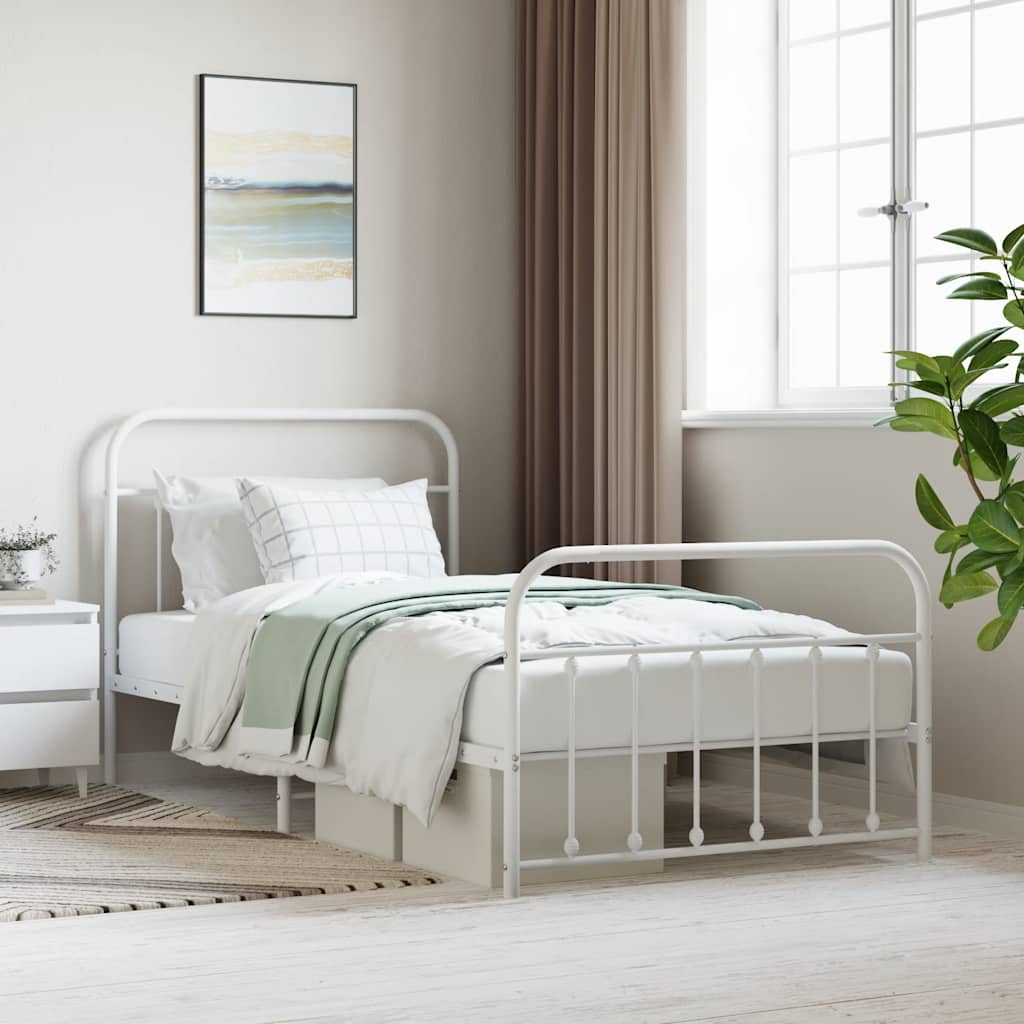 vidaXL Metal Bed Frame without Mattress with Footboard White 107x203cm 1