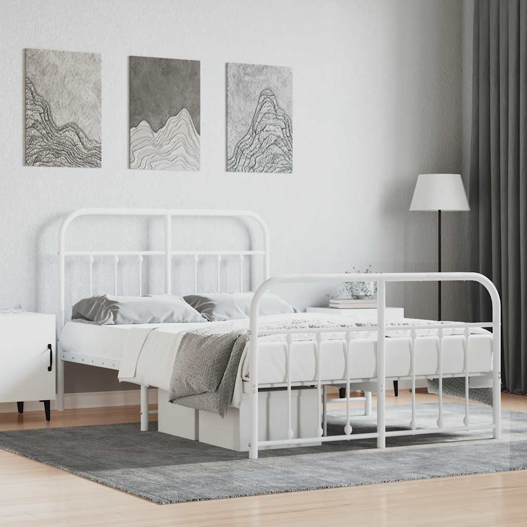 vidaXL Metal Bed Frame without Mattress with Footboard White 120x190cm 1