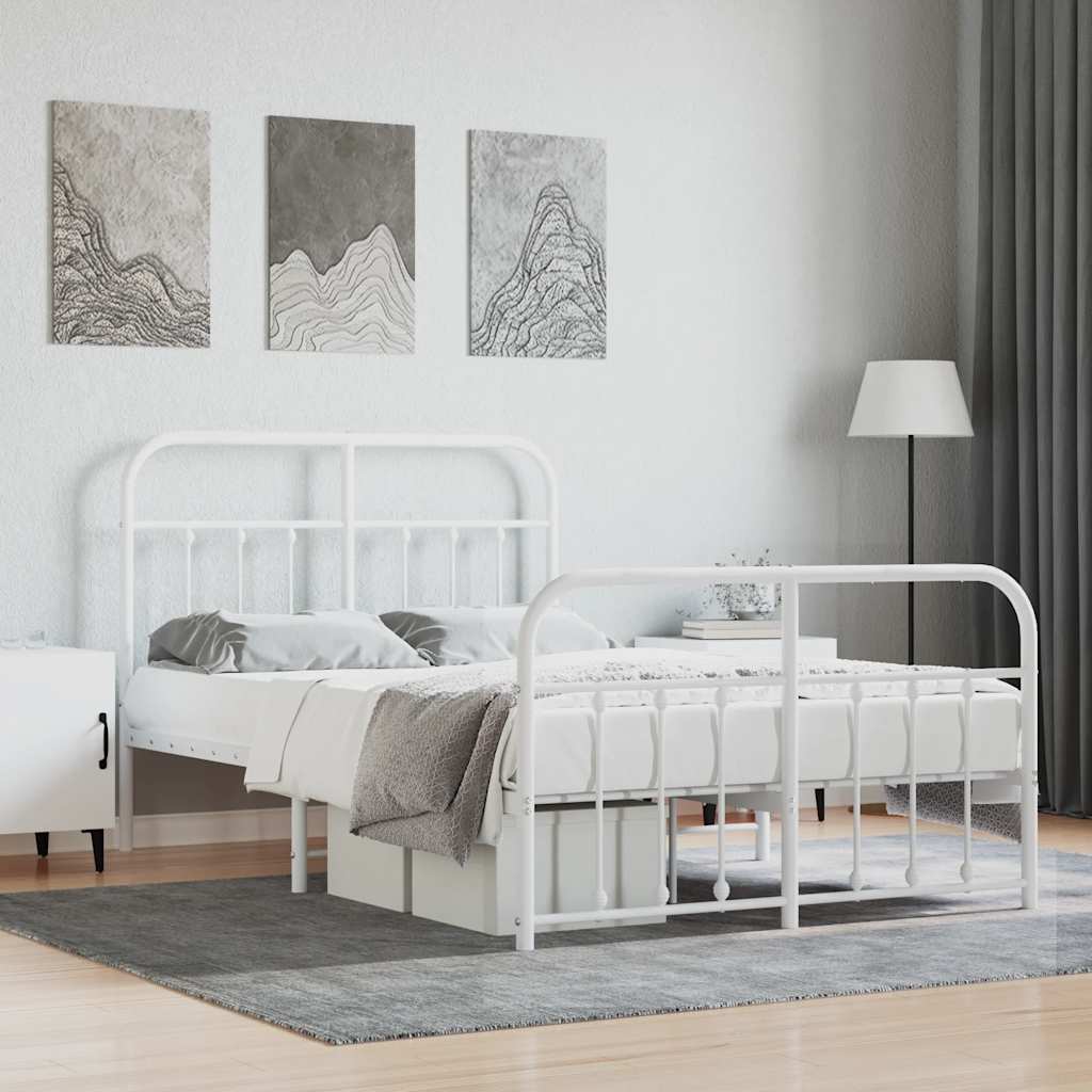 vidaXL Metal Bed Frame without Mattress with Footboard White 120x200cm 1