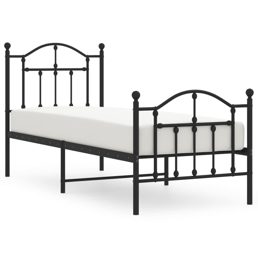vidaXL Metal Bed Frame without Mattress with Footboard Black 75x190cm 2