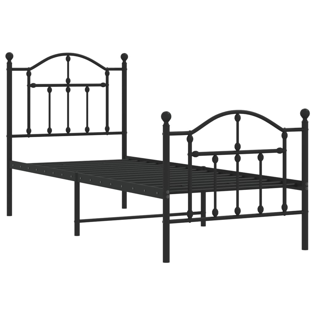vidaXL Metal Bed Frame without Mattress with Footboard Black 75x190cm 3