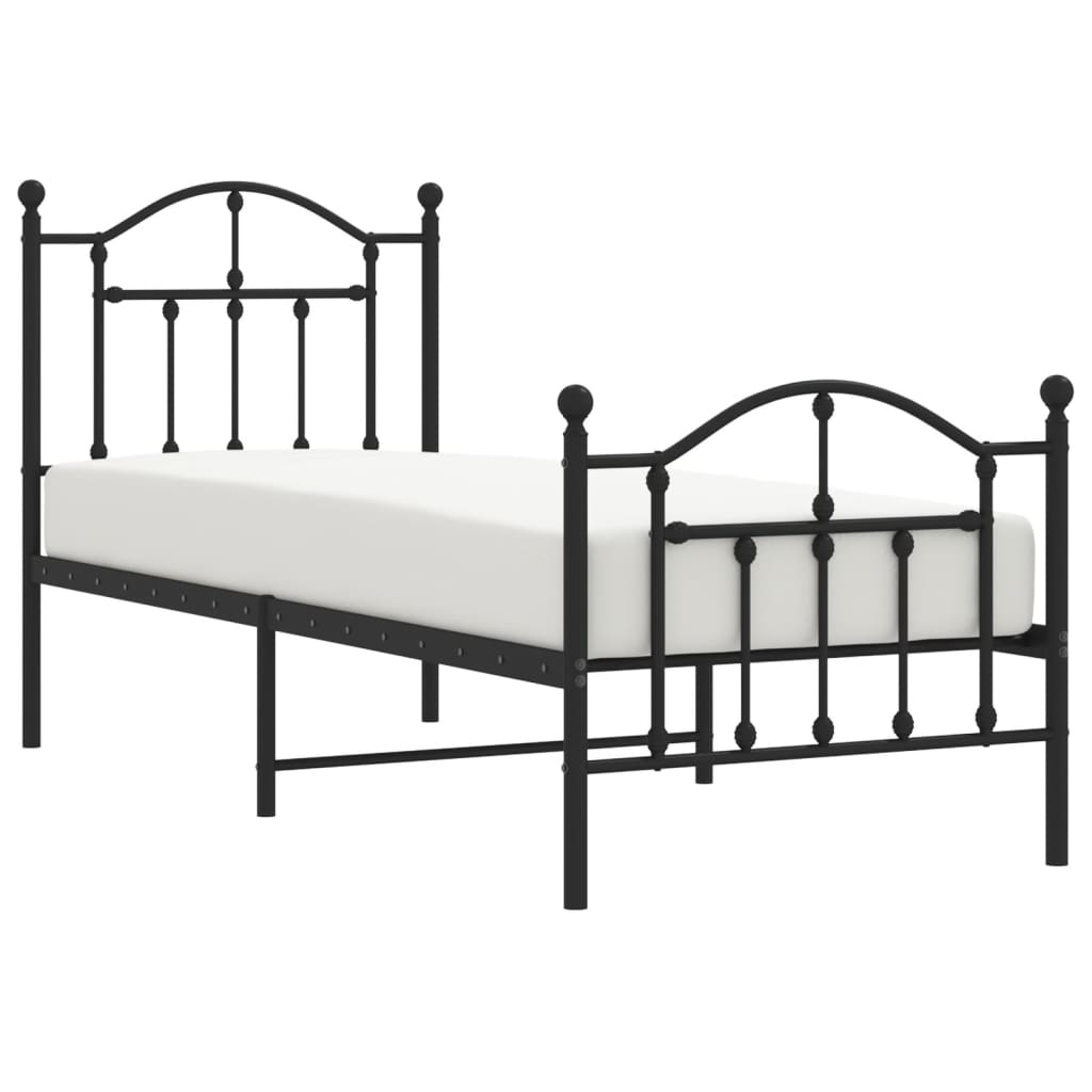 vidaXL Metal Bed Frame without Mattress with Footboard Black 75x190cm 4