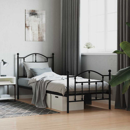 vidaXL Metal Bed Frame without Mattress with Footboard Black 90x200cm 1
