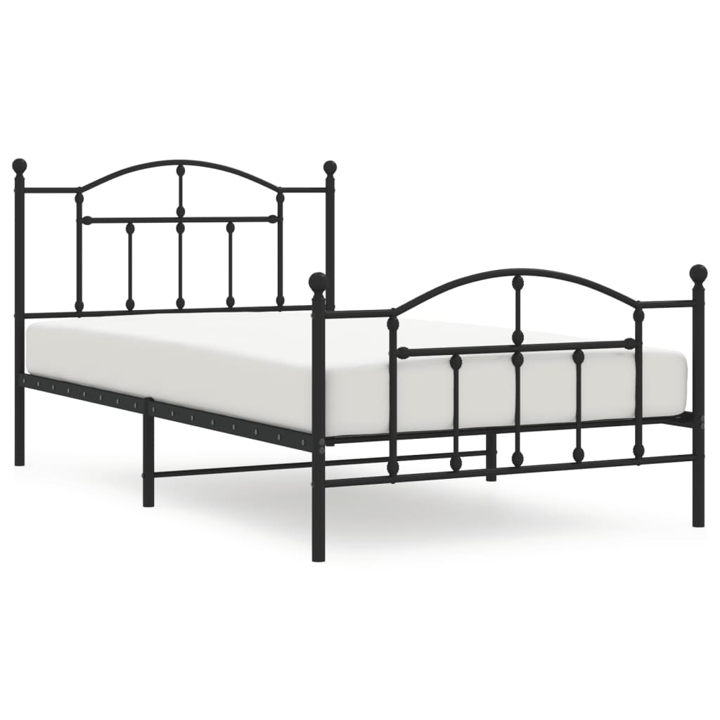 vidaXL Metal Bed Frame without Mattress with Footboard Black 107x203cm 2