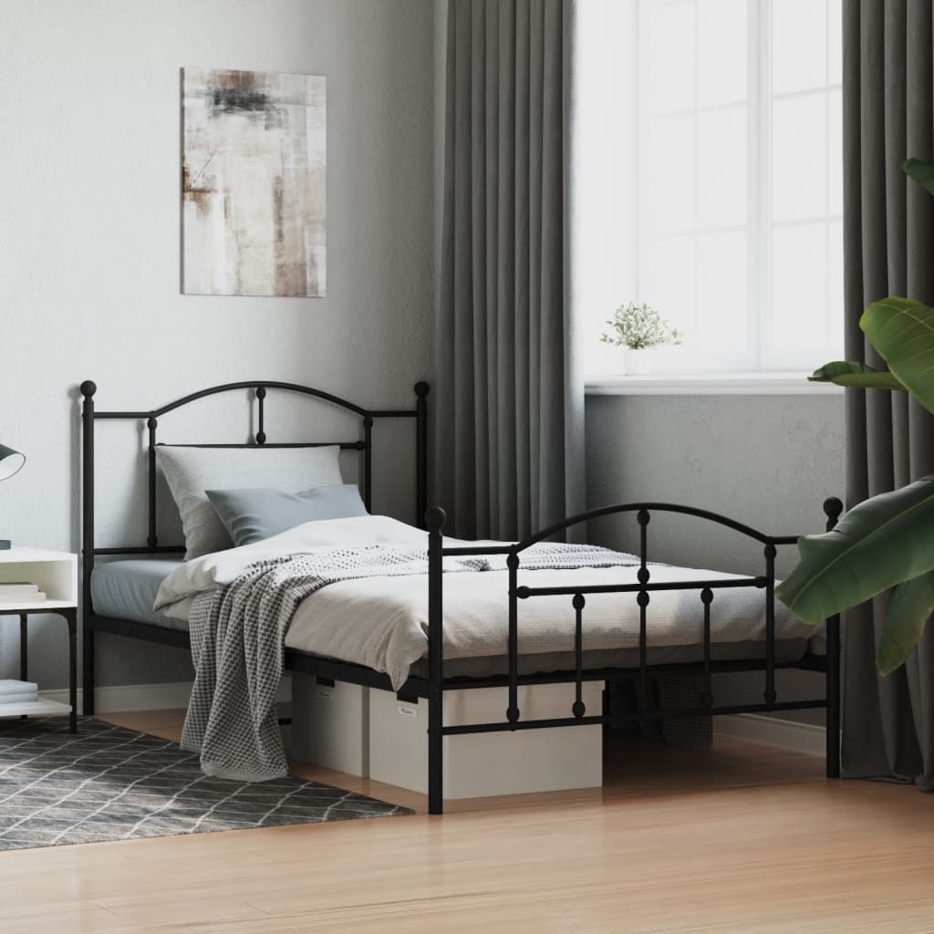 vidaXL Metal Bed Frame without Mattress with Footboard Black 107x203cm 1