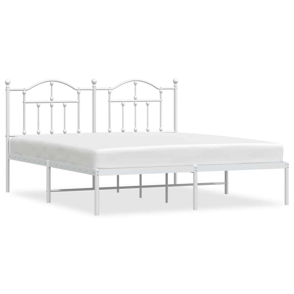 vidaXL Metal Bed Frame without Mattress with Headboard White 183x213cm 2