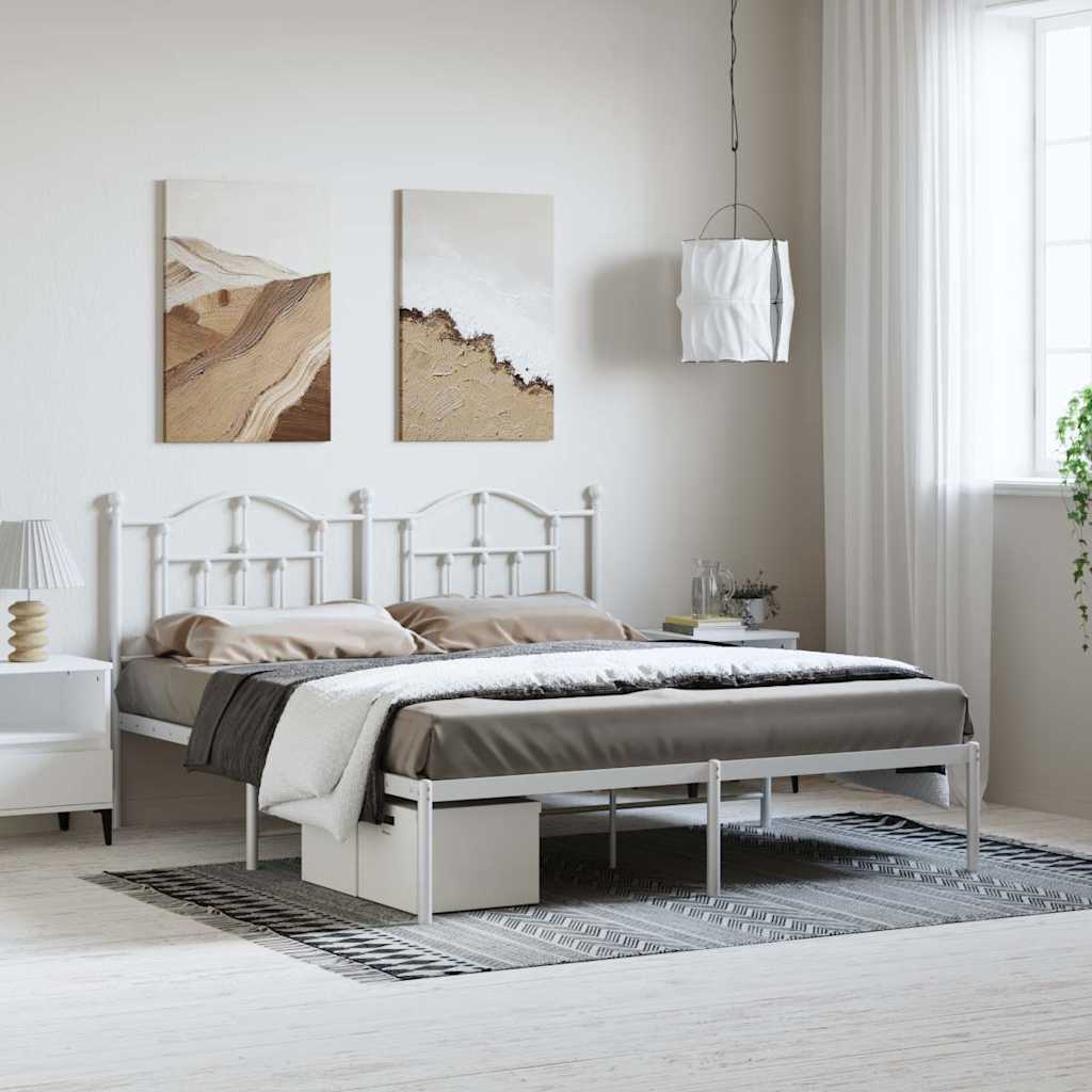 vidaXL Metal Bed Frame without Mattress with Headboard White 183x213cm 1