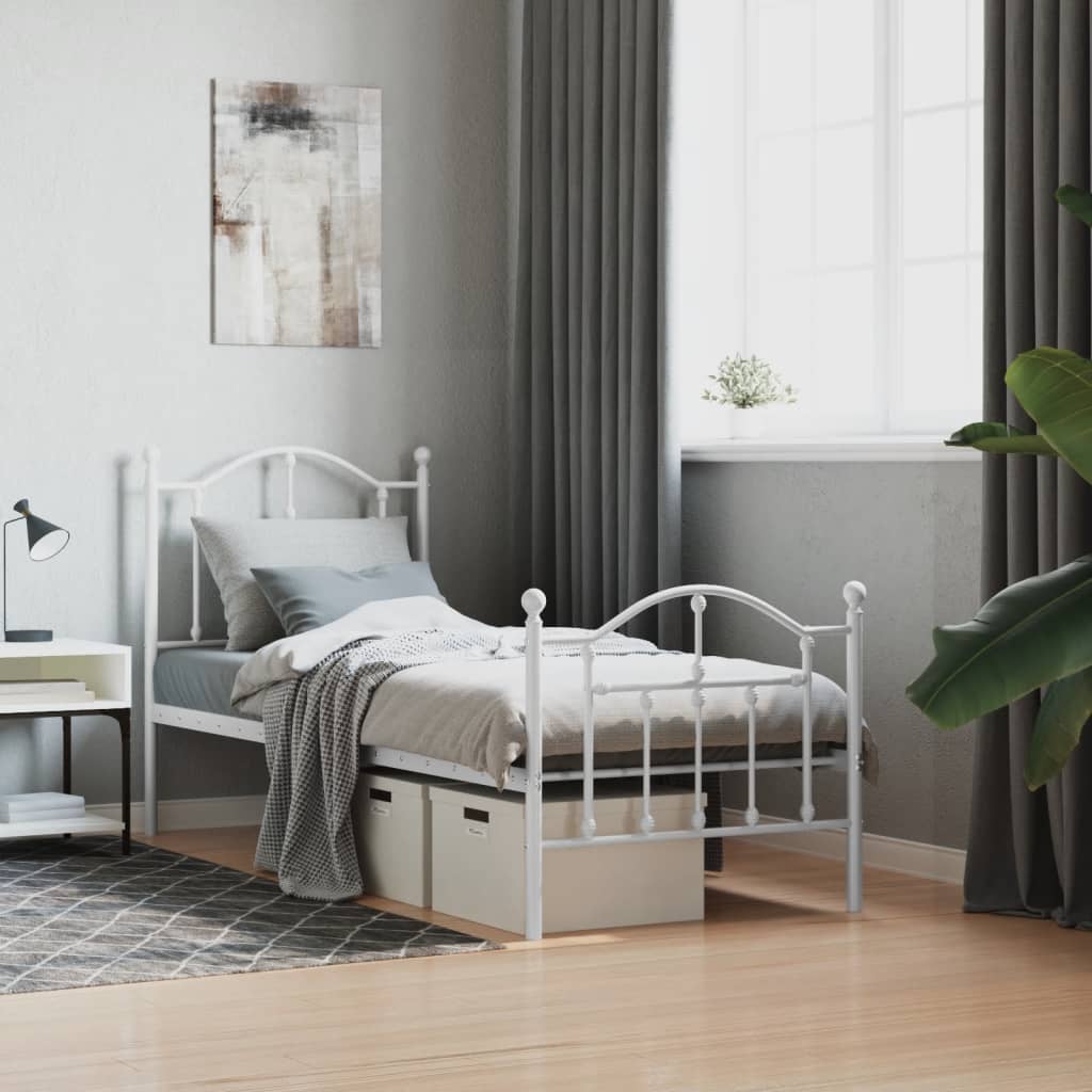 Metal Bed Frame without Mattress with Footboard with Headboard & Footboard White 75 cm 190 cm