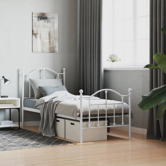 Metal Bed Frame without Mattress with Footboard with Headboard & Footboard White 75 cm 190 cm