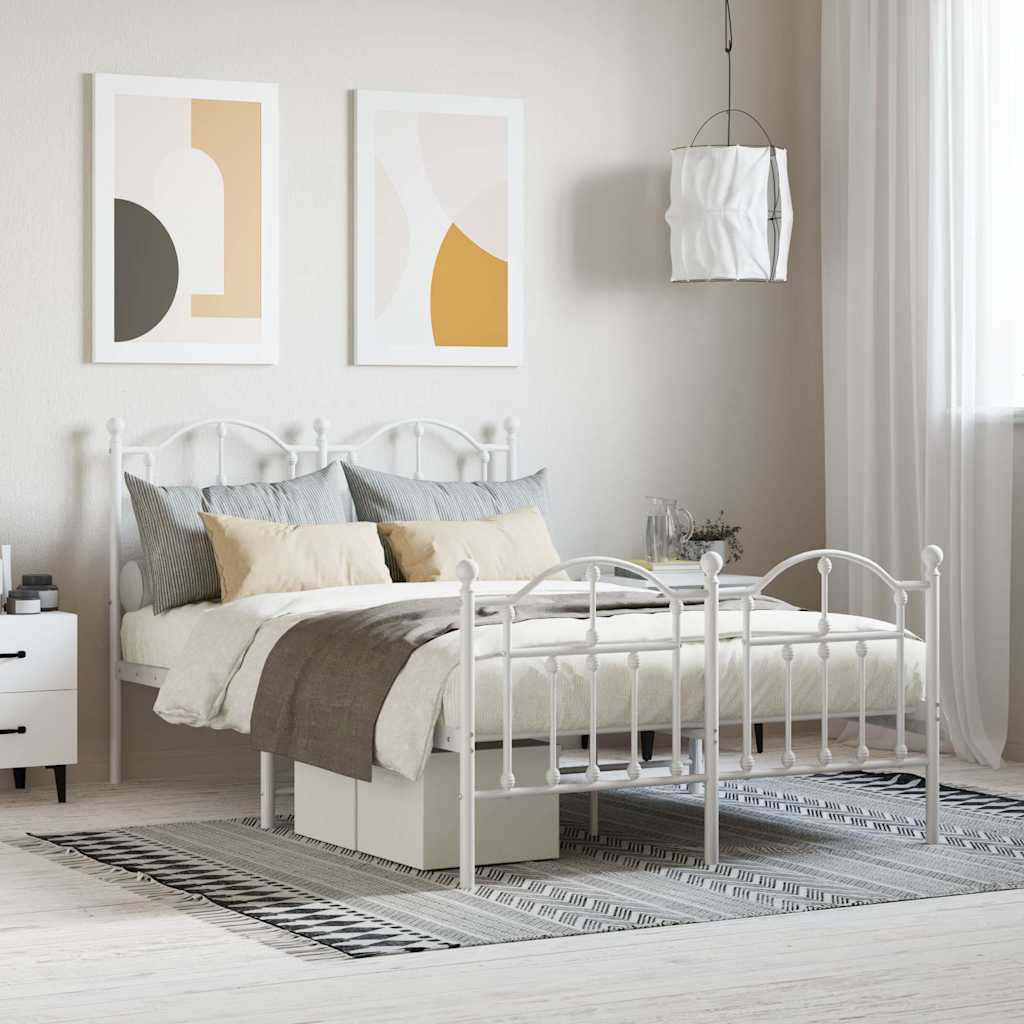 Metal Bed Frame without Mattress with Footboard with Headboard & Footboard White 120 cm 200 cm