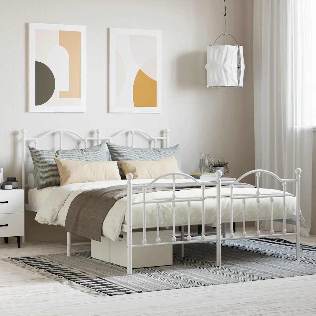 Metal Bed Frame without Mattress with Footboard with Headboard & Footboard White 140 cm 200 cm