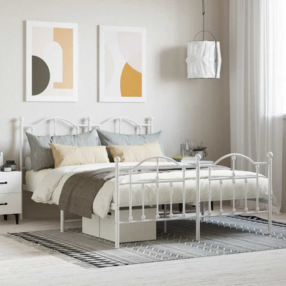 Metal Bed Frame without Mattress with Footboard with Headboard & Footboard White 140 cm 200 cm