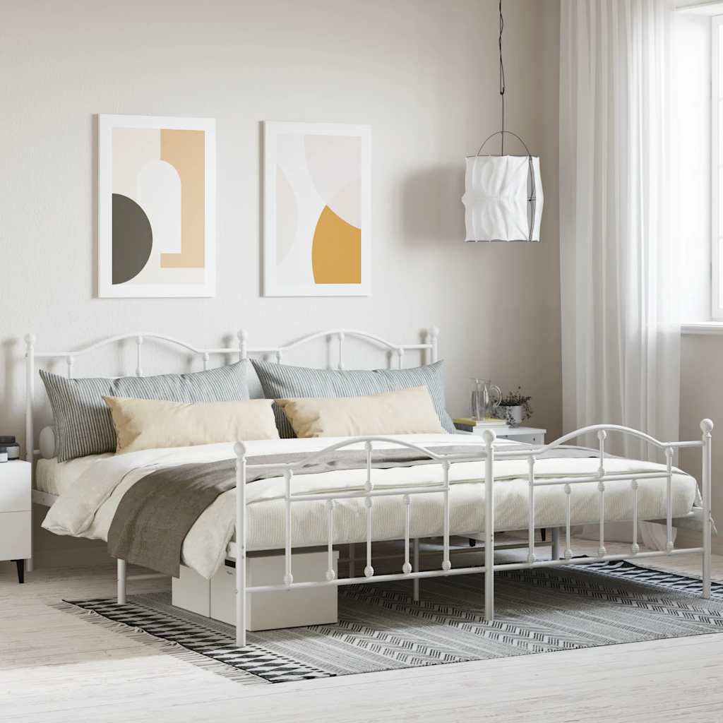 Metal Bed Frame without Mattress with Footboard with Headboard & Footboard White 200 cm 200 cm