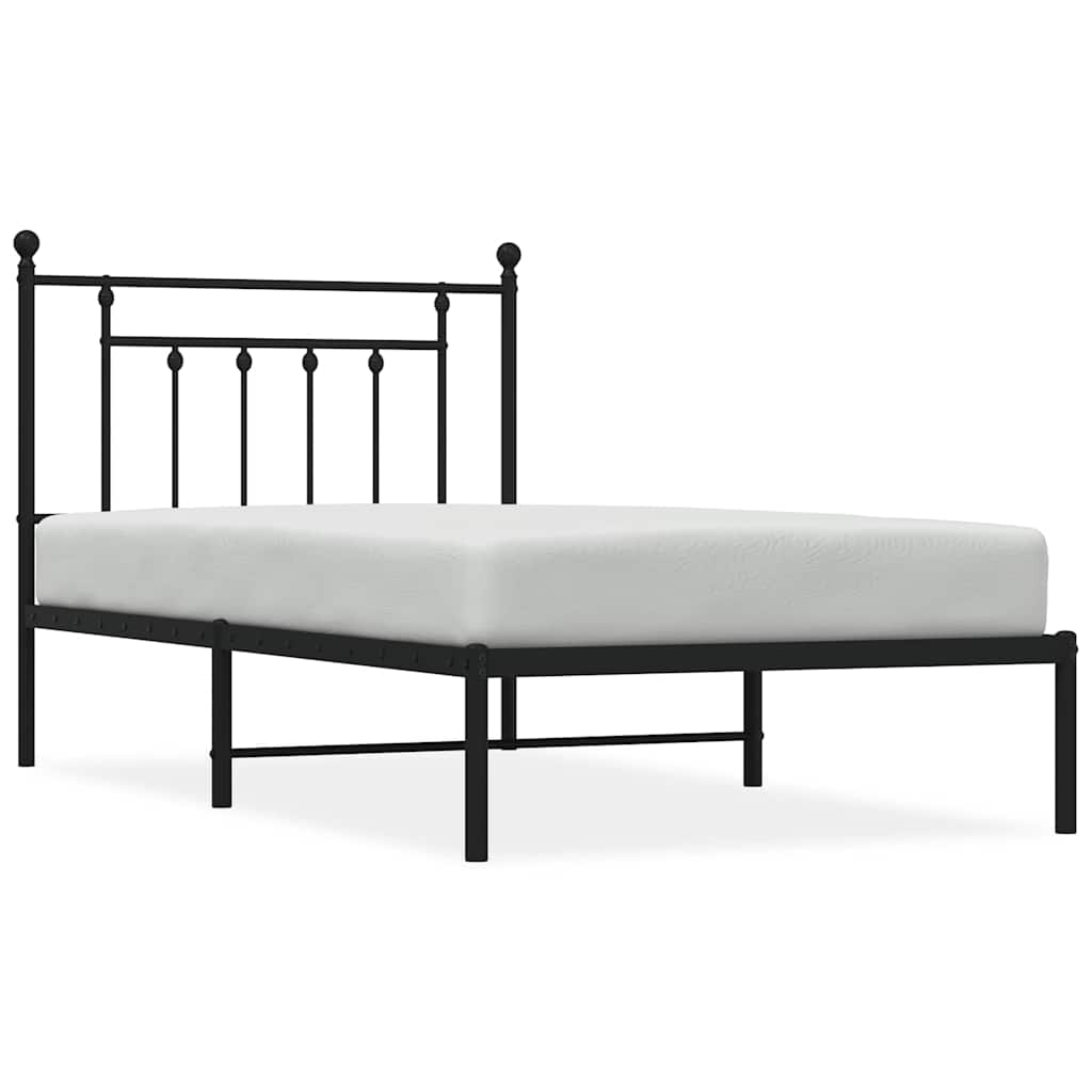 vidaXL Metal Bed Frame without Mattress with Headboard Black 100x190cm 2
