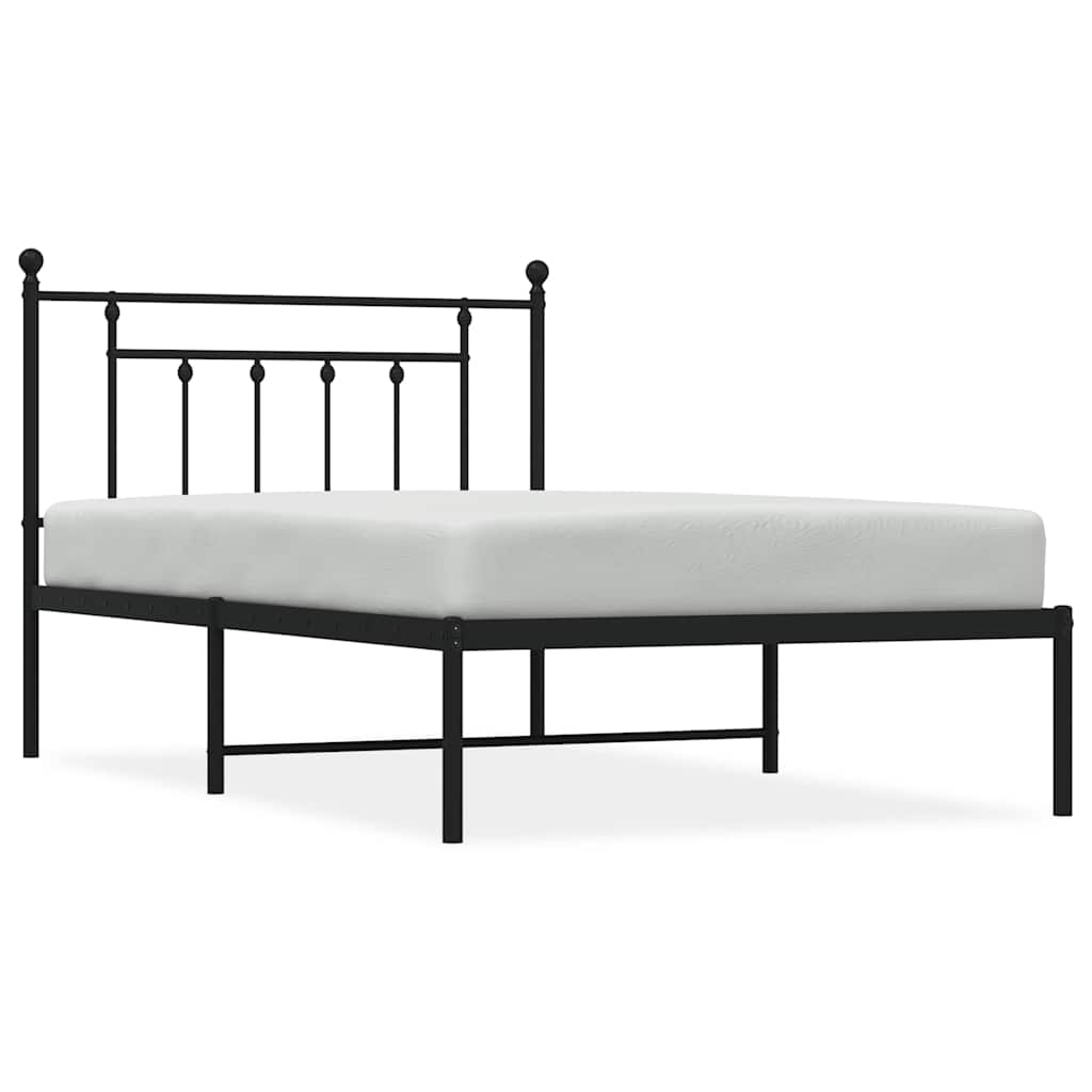 vidaXL Metal Bed Frame without Mattress with Headboard Black 100x200cm 2