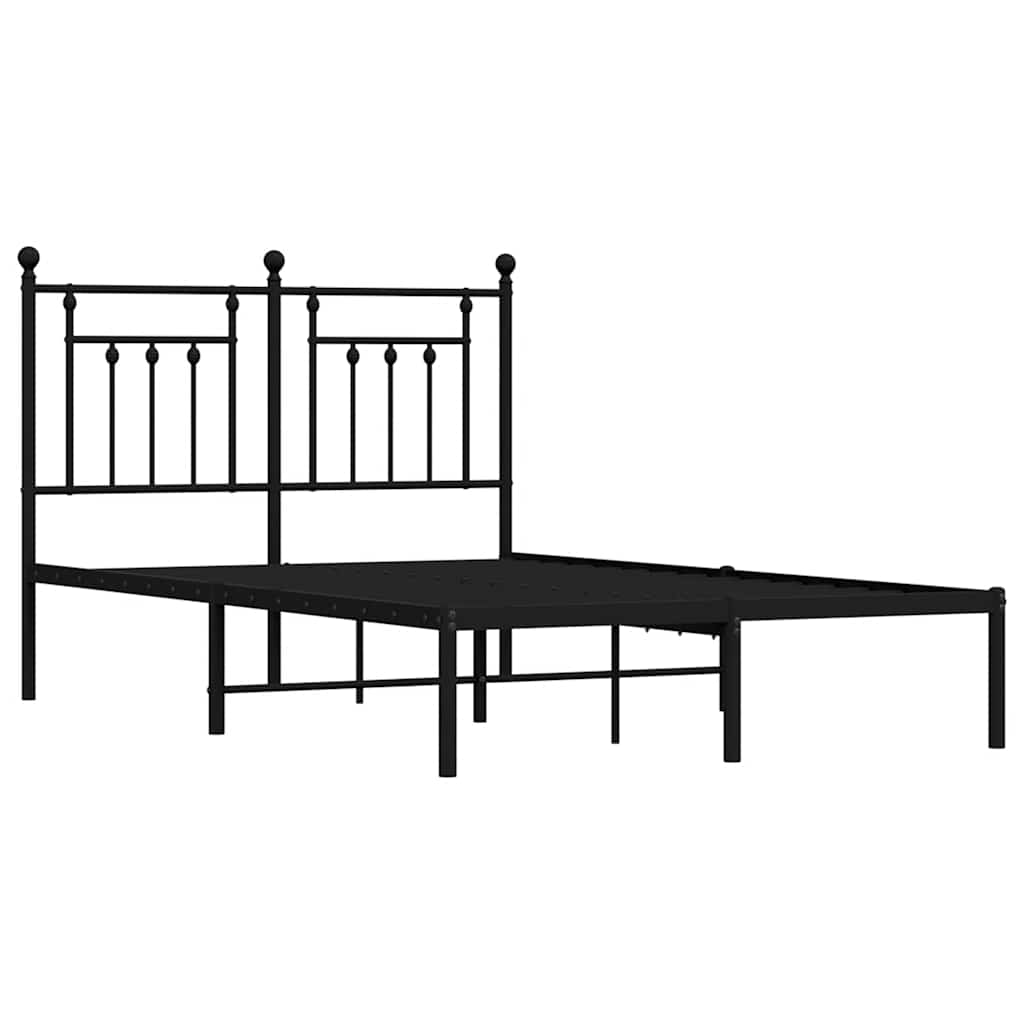 vidaXL Metal Bed Frame without Mattress with Headboard Black 120x190cm 3