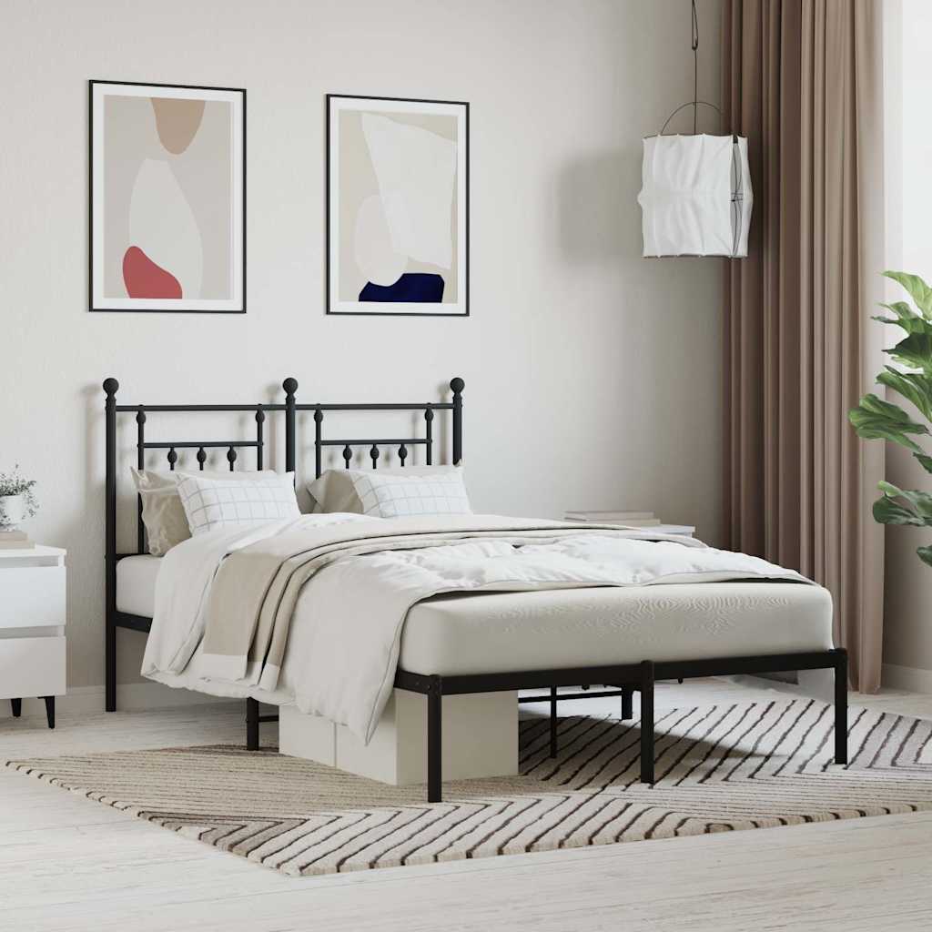 vidaXL Metal Bed Frame without Mattress with Headboard Black 120x190cm 1