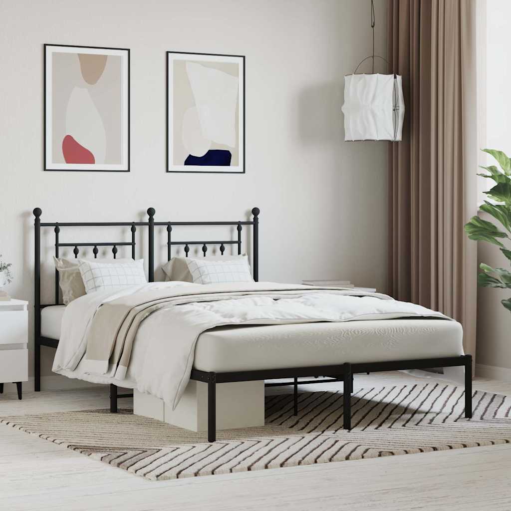 vidaXL Metal Bed Frame without Mattress with Headboard Black 140x200cm 1