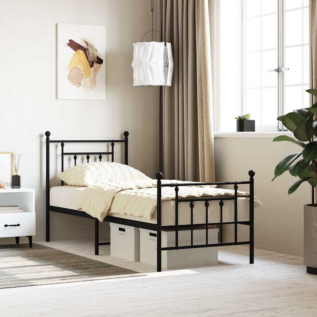 Metal Bed Frame without Mattress with Footboard with Headboard & Footboard Black 75 cm 190 cm