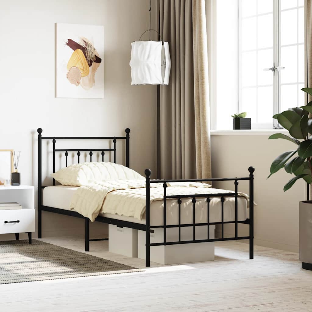 Metal Bed Frame without Mattress with Footboard with Headboard & Footboard Black 90 cm 190 cm