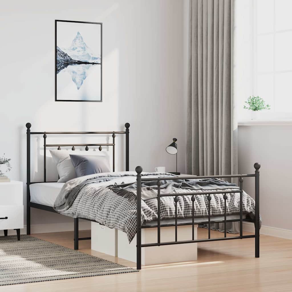 Metal Bed Frame without Mattress Footboard Headboard Black
