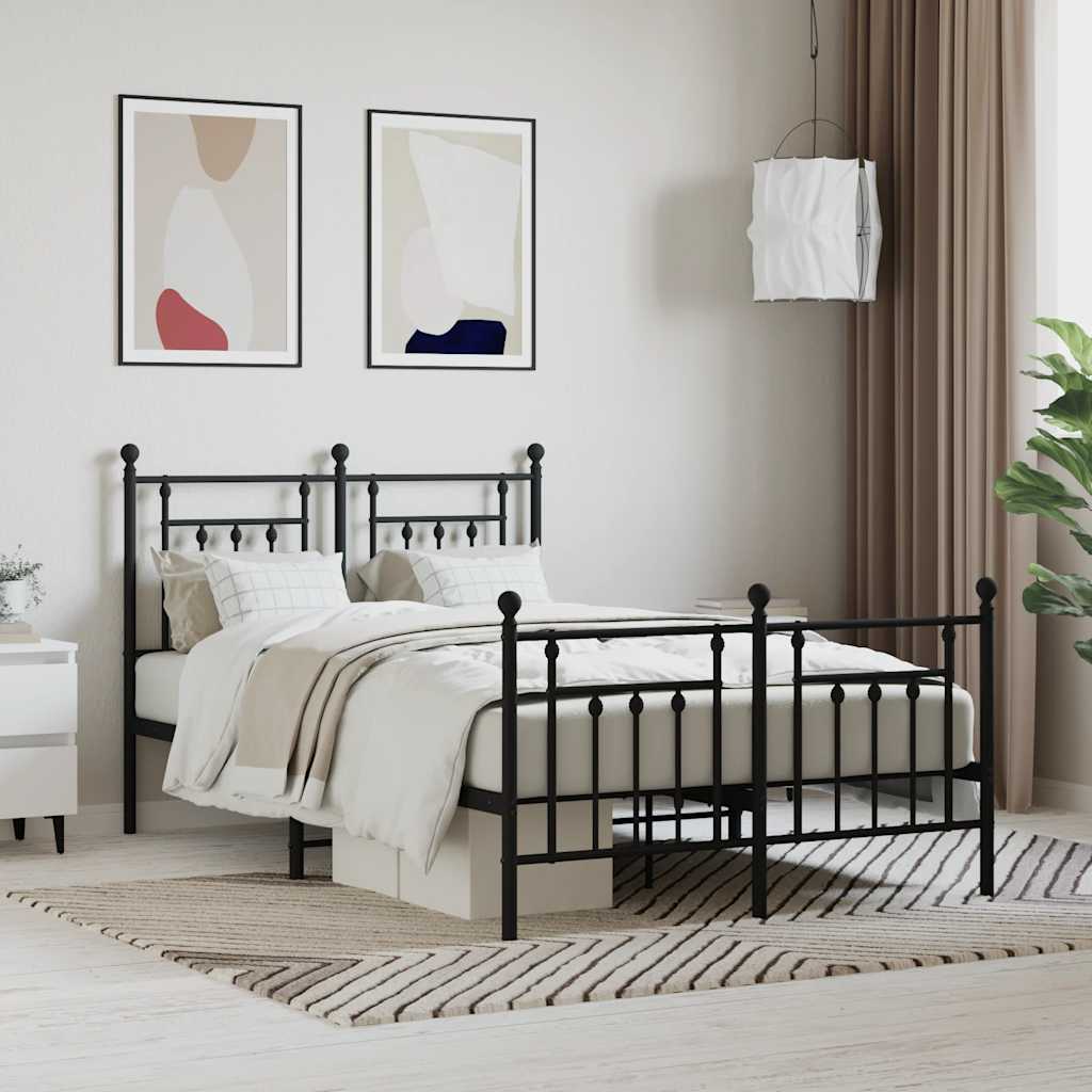 Metal Bed Frame without Mattress Footboard Headboard Black