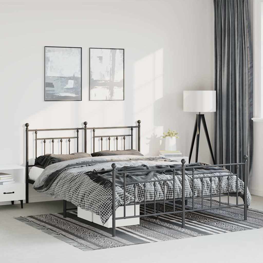 Metal Bed Frame without Mattress Footboard Headboard Black
