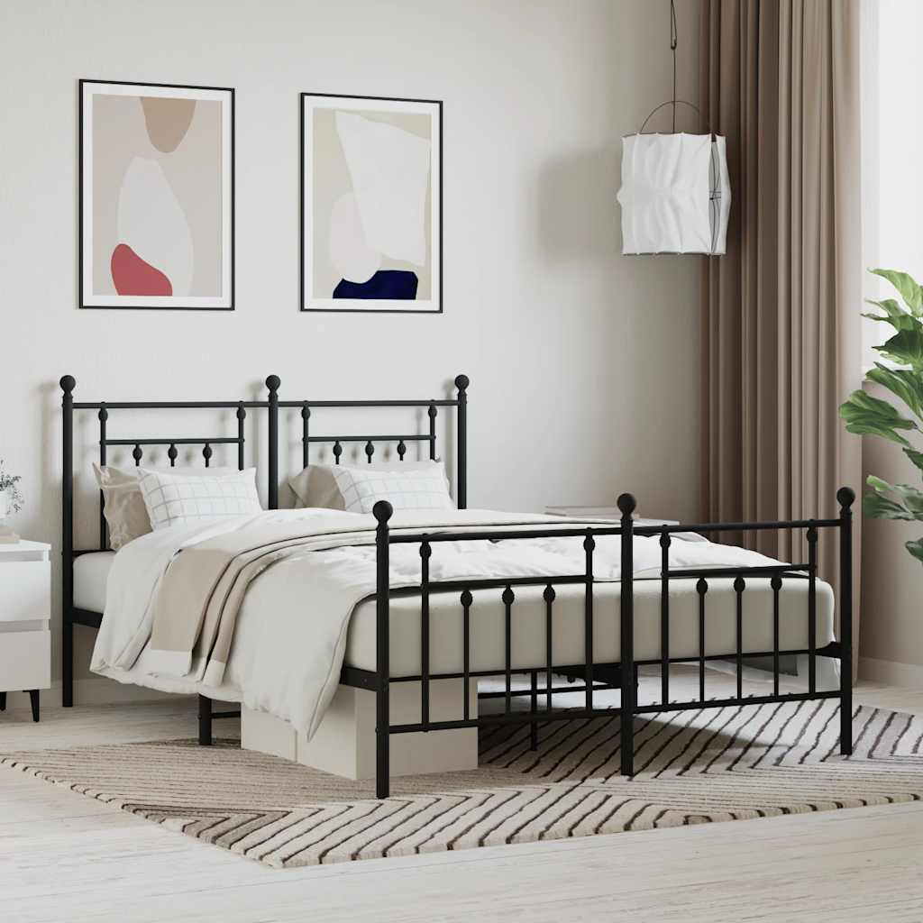 Metal Bed Frame without Mattress with Footboard with Headboard & Footboard Black 140 cm 190 cm