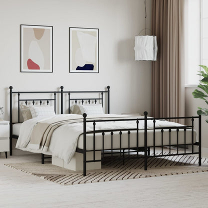 Metal Bed Frame without Mattress with Footboard with Headboard & Footboard Black 180 cm 200 cm