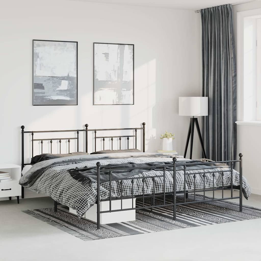 Metal Bed Frame without Mattress Footboard Headboard Black
