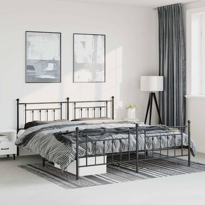 Metal Bed Frame without Mattress Footboard Headboard Black