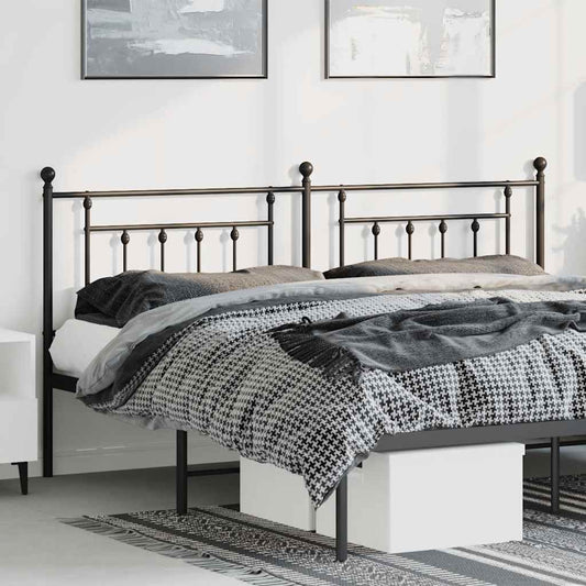 vidaXL Metal Replace Headboard Black 180 cm shown in a modern bedroom setting with bedding