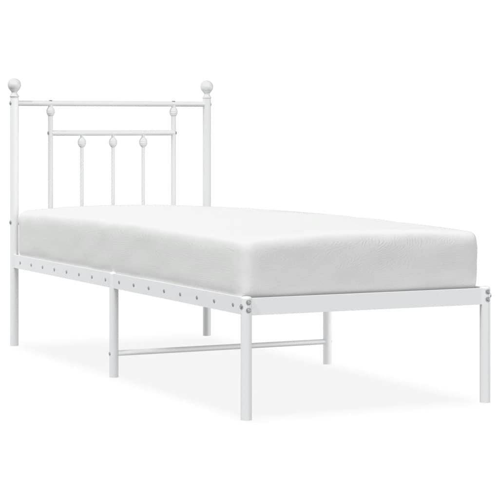 Metal Bed Frame without Mattress With headboard White 75 cm 190 cm