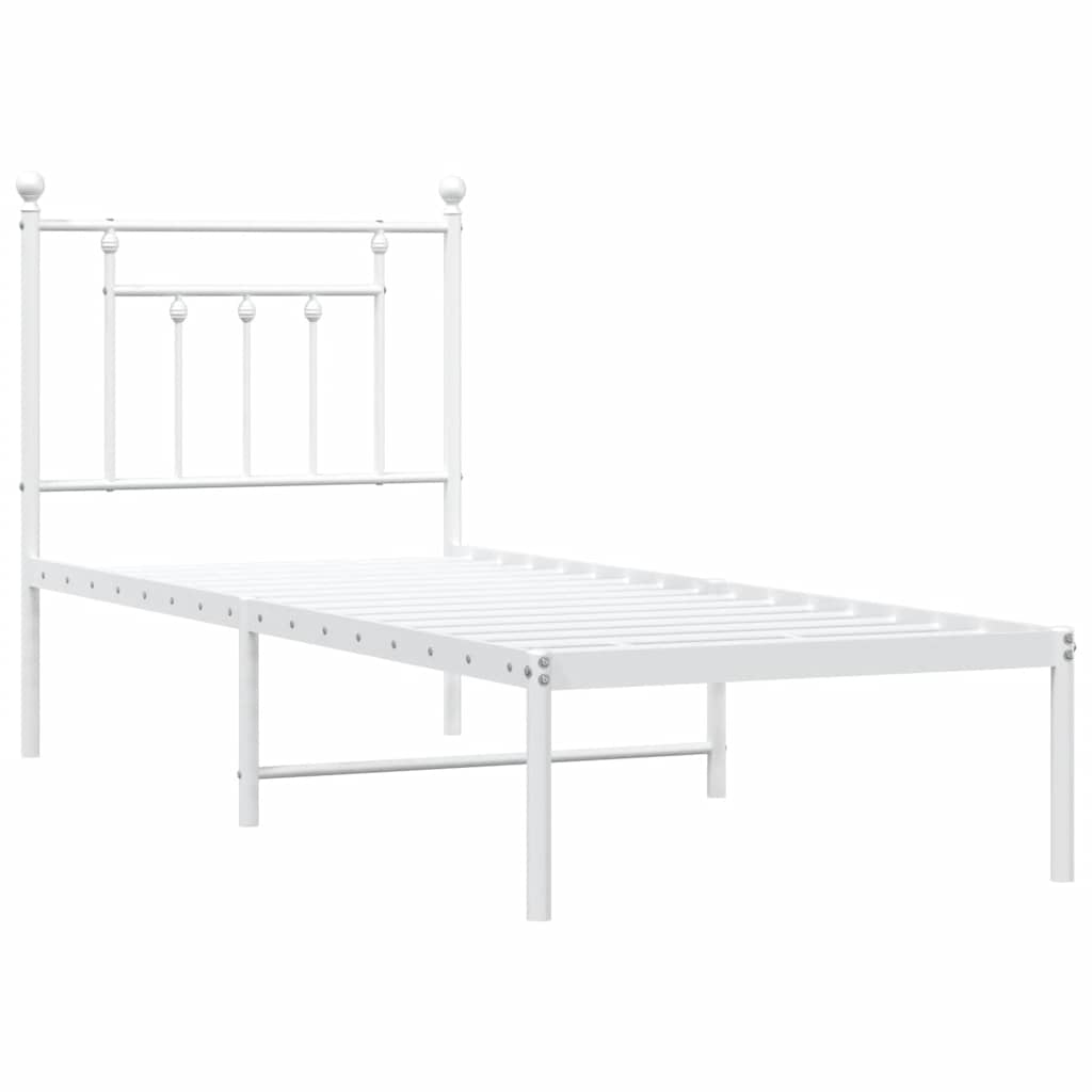 vidaXL Metal Bed Frame without Mattress with Headboard White 75x190cm 3