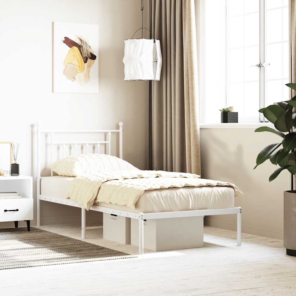 vidaXL Metal Bed Frame without Mattress with Headboard White 90x190cm 1