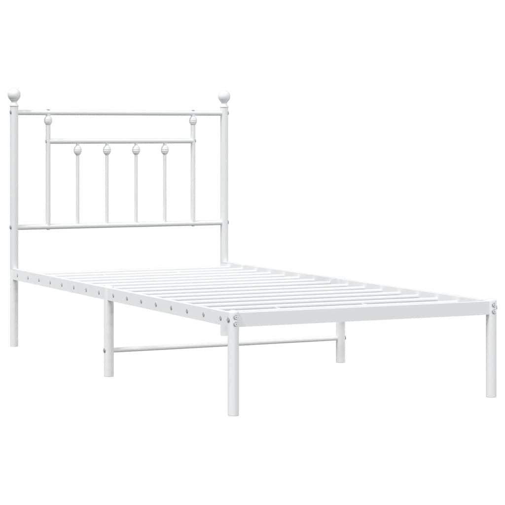 vidaXL Metal Bed Frame without Mattress with Headboard White 90x200cm 3
