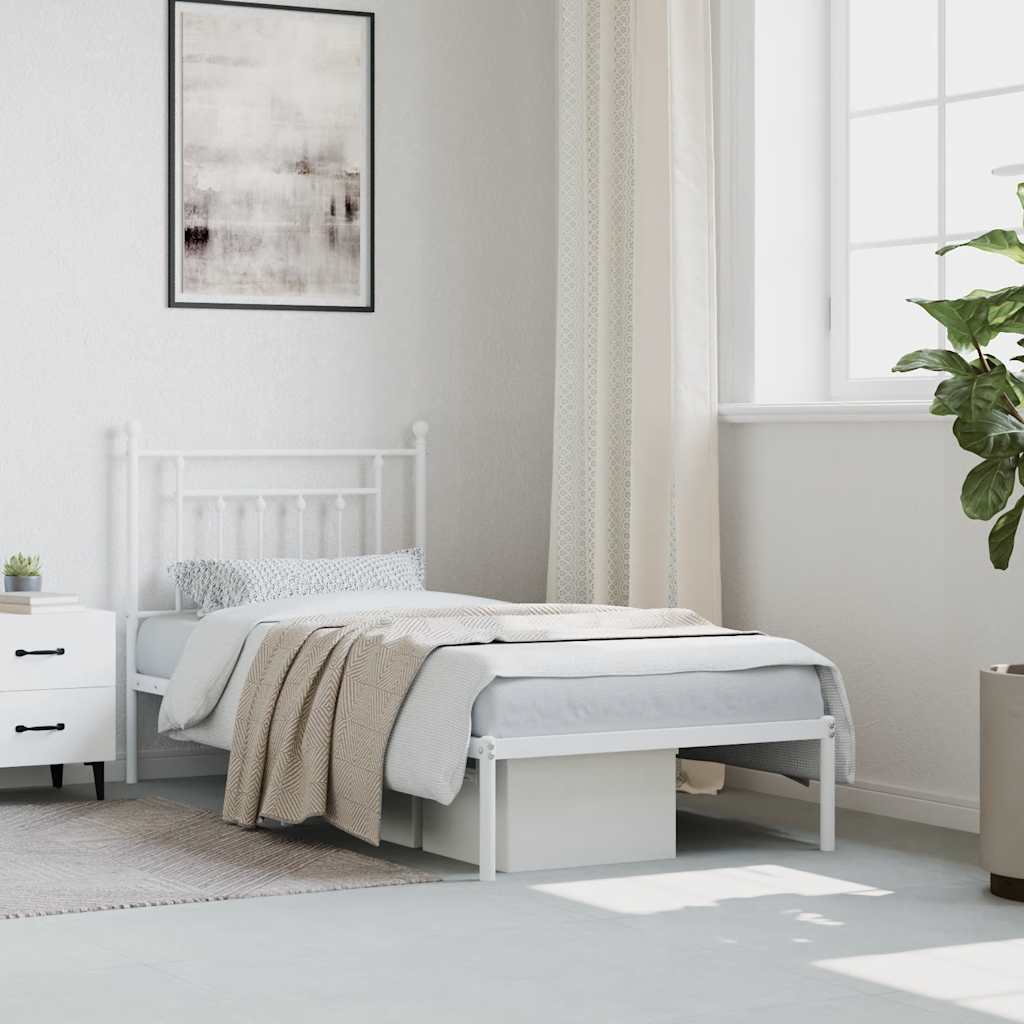 vidaXL Metal Bed Frame without Mattress with Headboard White 90x200cm 4