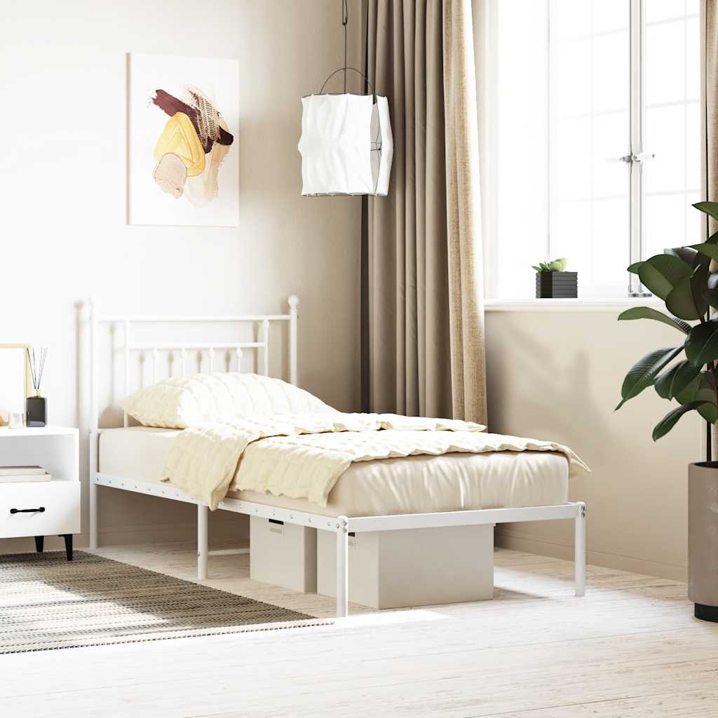 vidaXL Metal Bed Frame without Mattress with Headboard White 90x200cm 1