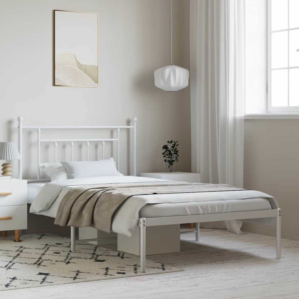 vidaXL Metal Bed Frame without Mattress With headboard White