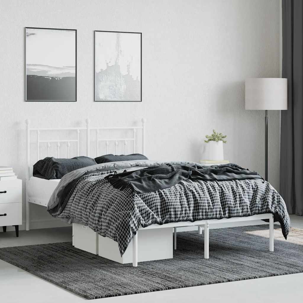 vidaXL Metal Bed Frame without Mattress with Headboard White 120x190cm 4