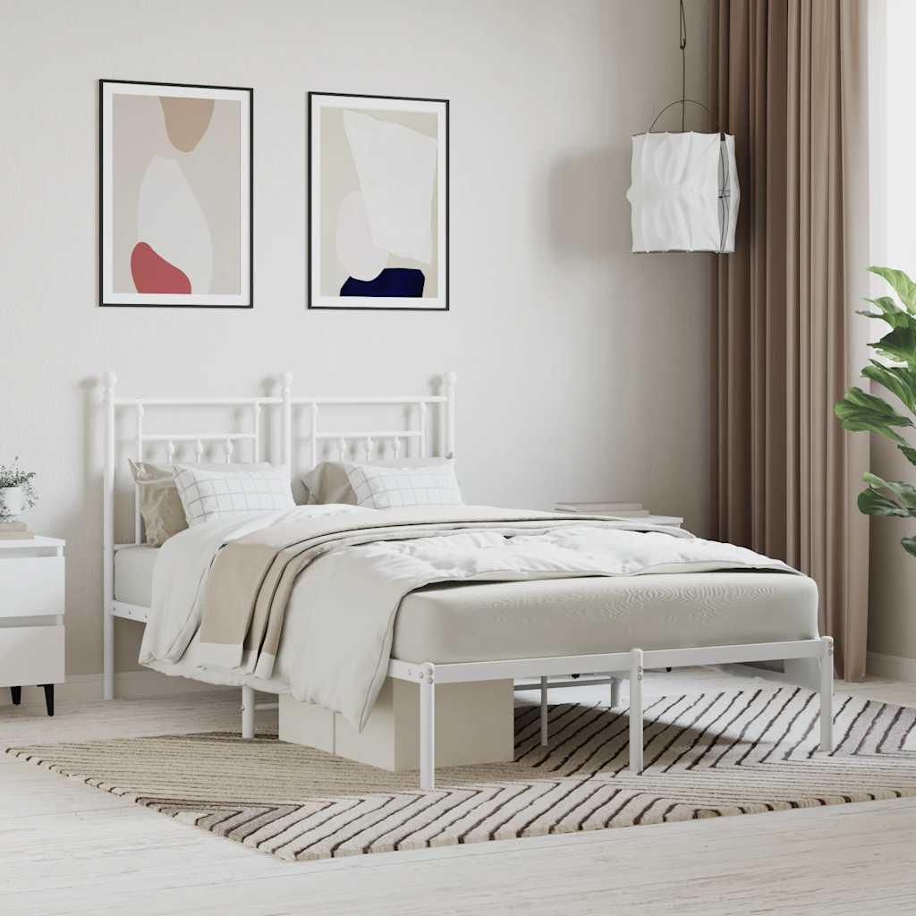 vidaXL Metal Bed Frame without Mattress with Headboard White 120x190cm 1