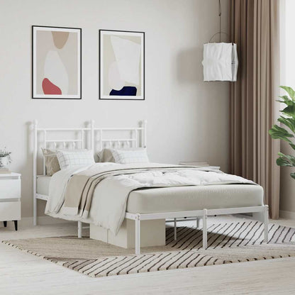 vidaXL Metal Bed Frame without Mattress with Headboard White 120x190cm 1