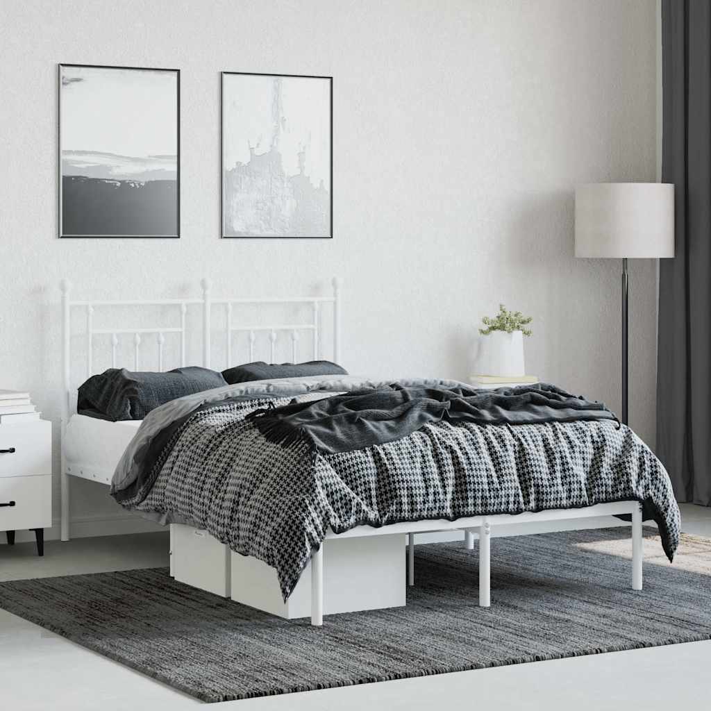 Metal Bed Frame without Mattress With headboard White 120 cm 200 cm