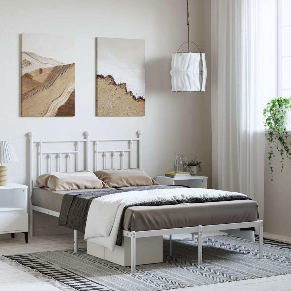 vidaXL Metal Bed Frame without Mattress With headboard White