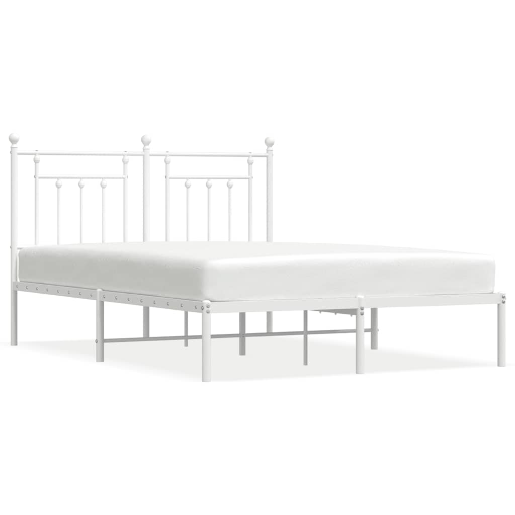 vidaXL Metal Bed Frame without Mattress with Headboard White 140x190cm 2