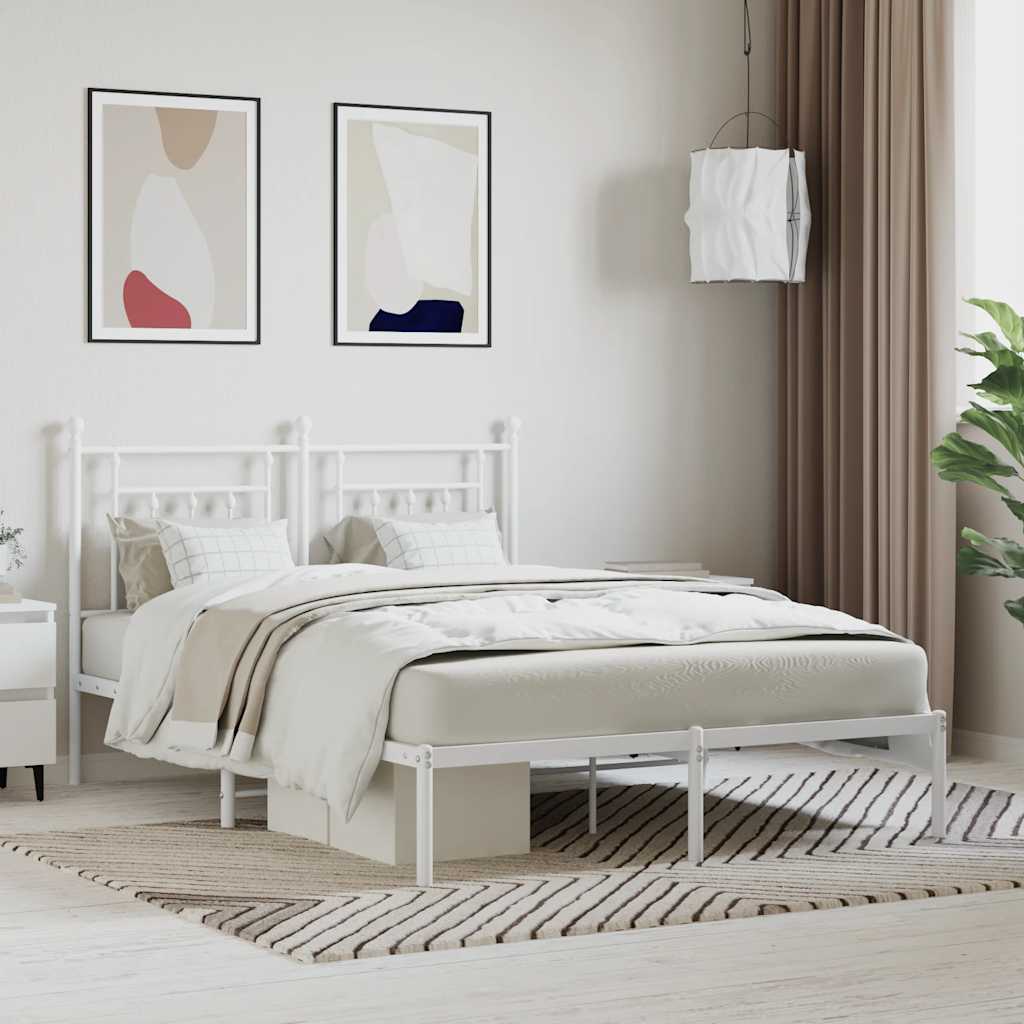 vidaXL Metal Bed Frame without Mattress with Headboard White 140x190cm 1
