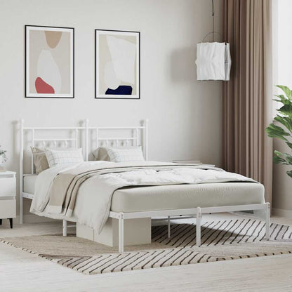 vidaXL Metal Bed Frame without Mattress with Headboard White 140x200cm 1