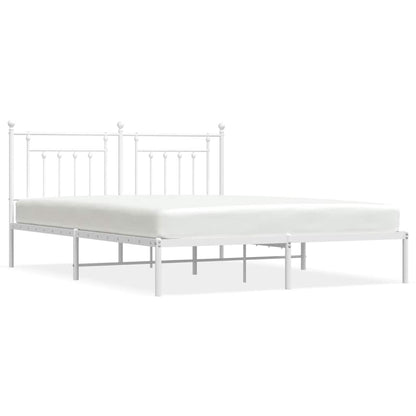 Metal Bed Frame without Mattress With headboard White 183 cm 213 cm