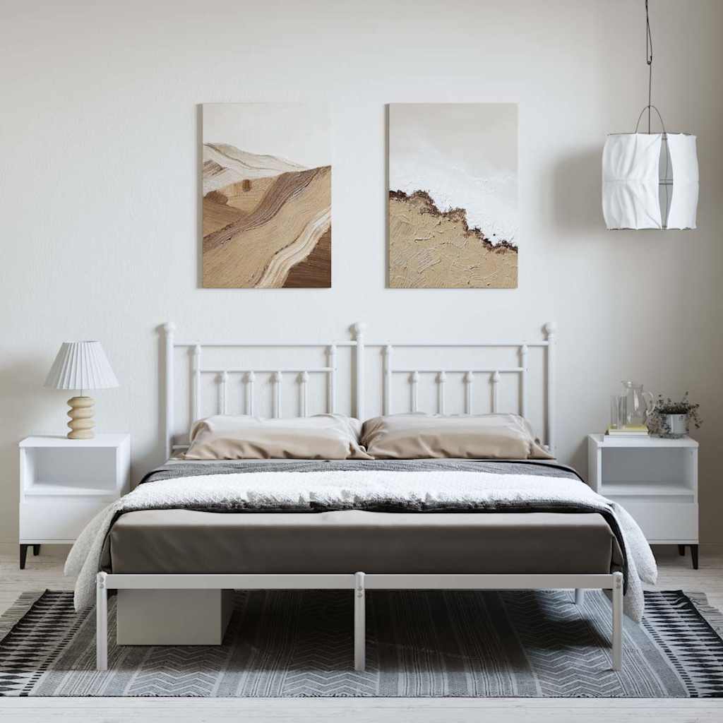 Metal Bed Frame without Mattress With headboard White 183 cm 213 cm